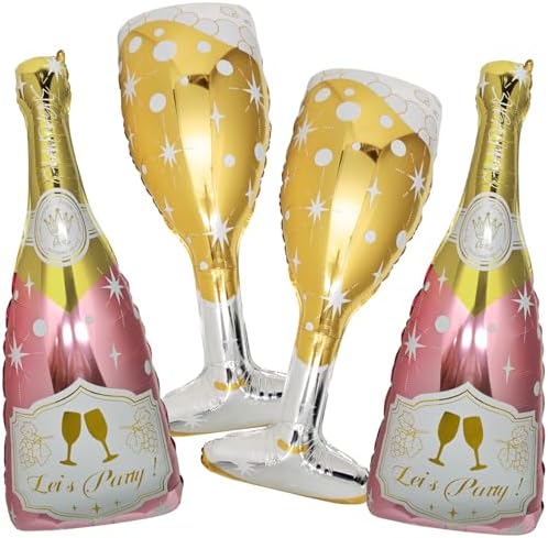 4 Pcs Champagne Balloons Rose Gold Foil Decorations