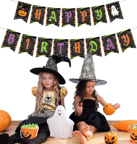 Halloween Birthday Banners with Pumpkin and Ghost Designs