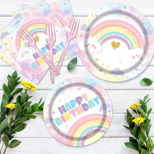 Pastel Rainbow Party Tableware Set for 24 Guests