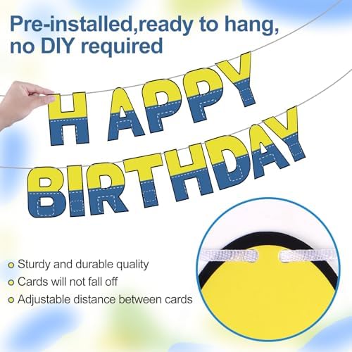 Gosknor Cartoon Birthday Banner Yellow Blue Garland Sign