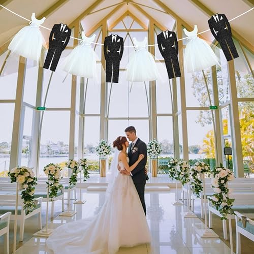 Elegant Bridal Shower Banner with Tulle and Tuxedo Cutouts