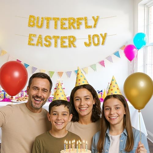Meowoo Easter Decorations Butterfly Glitter Banner 77 Inch Large