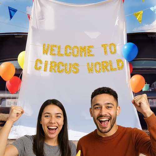 Meowoo Fun Circus World Decor Glittery Gold Banner