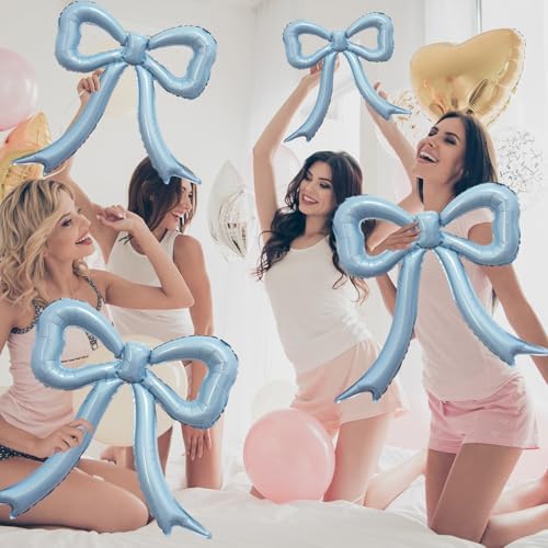 4pcs Dusty Blue Bow Foil Balloons Set