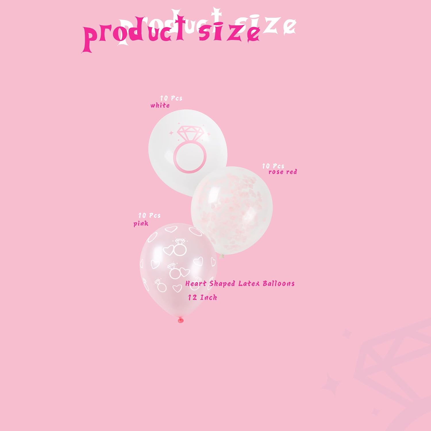 Diamond Heart Pattern Pink Latex Balloons 30 PCS