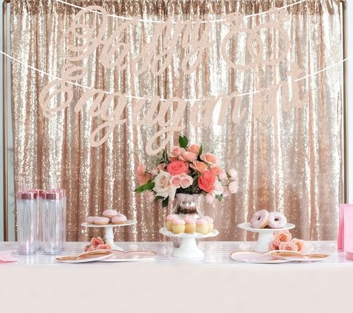 Pre-Strung Happy Engagement Banner - Rose Gold Glitter