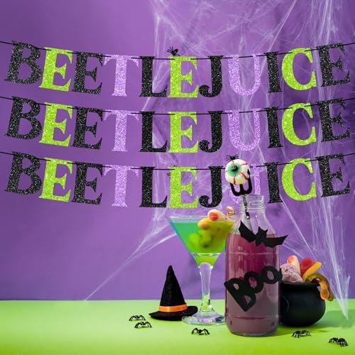 Pre-Strung Beetlejuice Halloween Banner with Glitter