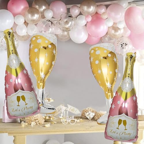 4 Pcs Champagne Balloons Rose Gold Foil Decorations