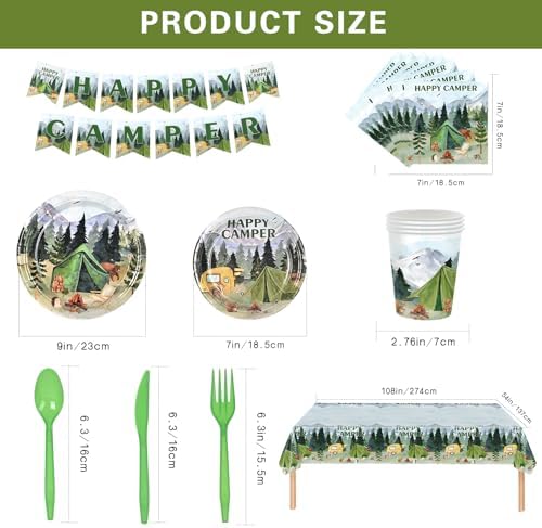 Nicime Happy Camper Party Supplies Set