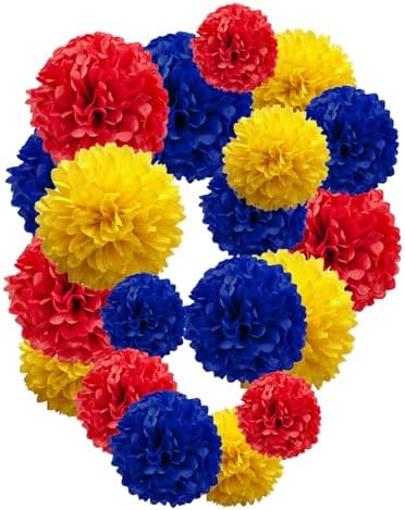 Yellow Red Blue Paper Pom Poms 10 12 Inch 12 PCS