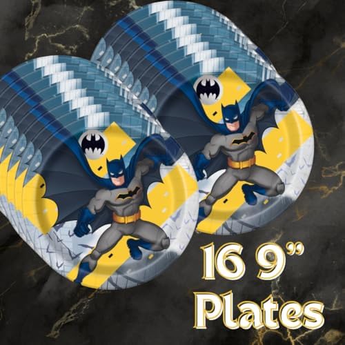 Unique Superhero Party Supplies - Batman Themed Plates and Napkins for 16 Guests