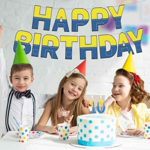 Gosknor Cartoon Birthday Banner Yellow Blue Garland Sign