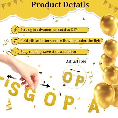 Happy Birthday Banner for Men Women Gold LETS GO PARTY Sign