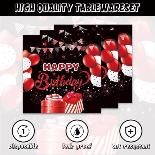 142Pcs Red Black Birthday Party Tableware Set for 20 Guests