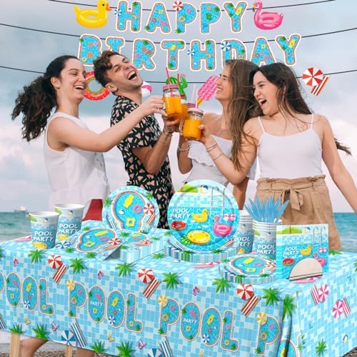 Guzbewu Pool Party Plates Napkins Set 142PCS Summer Decorations