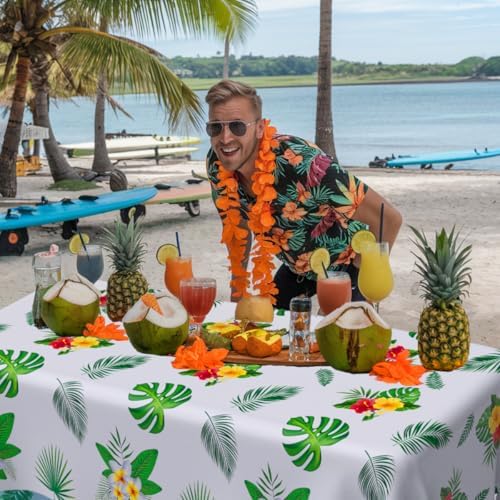 3PCS Hawaiian Luau Tablecloths Plastic 54x108 Inch Disposable Tropical Decor