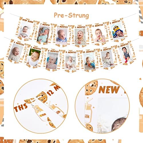 Sursurprise 1st Birthday Cookie and Milk Photo Banner for Kids