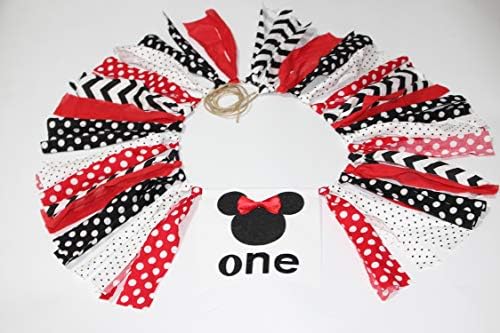Red and Black Minnie Bow First Birthday Banner