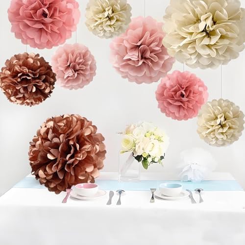 Rose Gold Blush Pink Tissue Paper Pom Poms 12Pcs