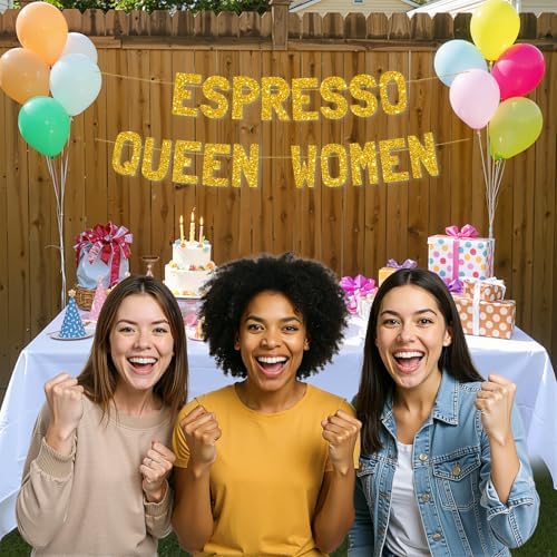 Meowoo Classic Espresso Queen Banner with Glittery Gold Decor