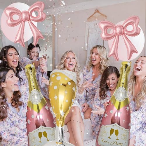 4 Pcs Champagne Balloons Rose Gold Foil Decorations