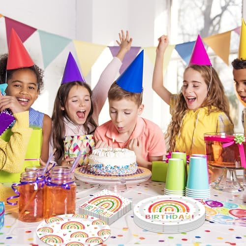 Rainbow Birthday Decorations 40Pcs Plates and Napkins