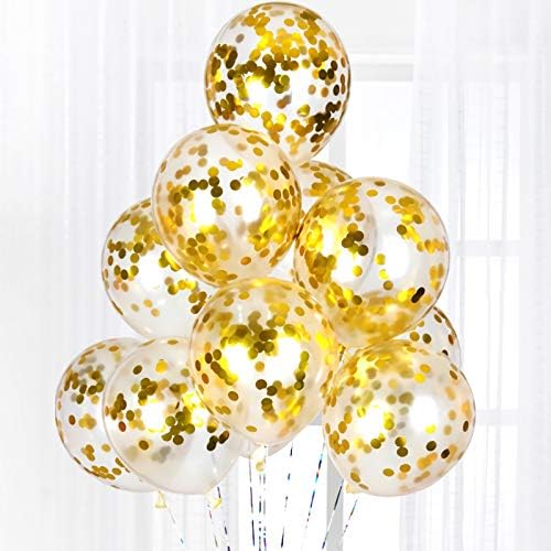 Gold Confetti Balloons 25 Pcs 12 Inch Clear Latex