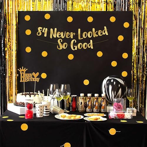84th Anniversary Gold Glitter Banner - Classy Party Decoration