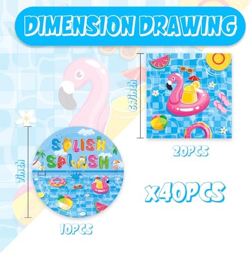 40Pcs Pool Party Decorations Summer Beach Birthday Plates Napkins Set