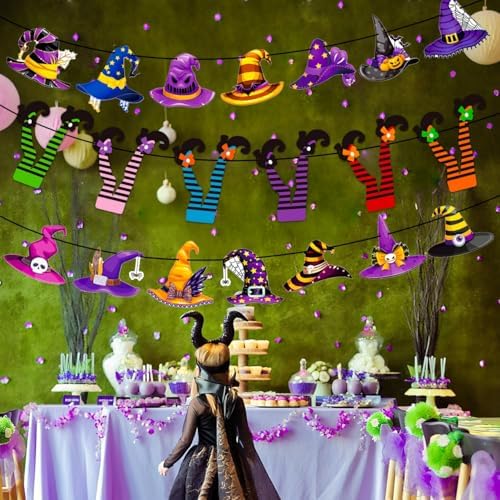 5pcs Witch Hat and Boot Banners Halloween Decor