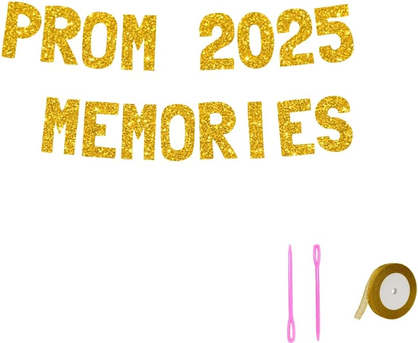 Meowoo Prom 2025 Memories Banner - 77 Inch Glitter Gold Letters