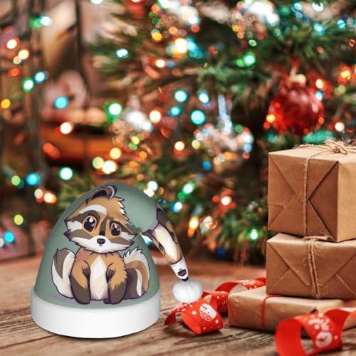 QINZHENG Cartoon Raccoon Santa Hat