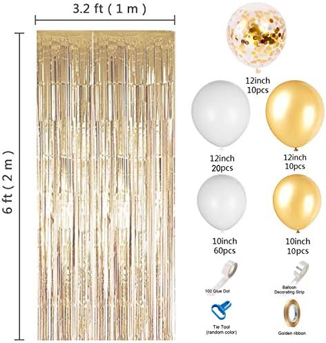 JOYYPOP White Gold Balloon Garland Kit with Tinsel Curtain