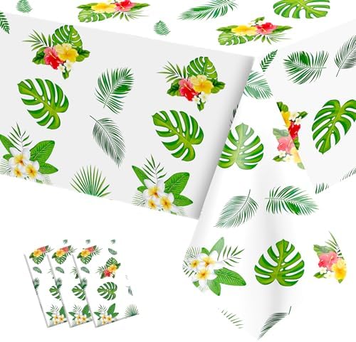 3PCS Hawaiian Luau Tablecloths Plastic 54x108 Inch Disposable Tropical Decor