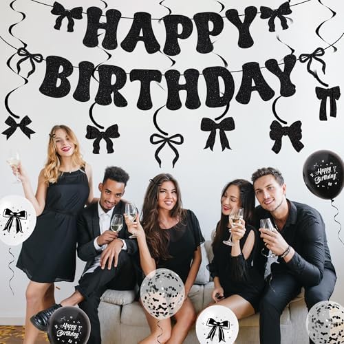 Black Bow Birthday Decorations Set
