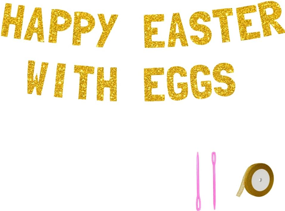 Meowoo Glittery Easter Banner with Bold 77 Inch Letters