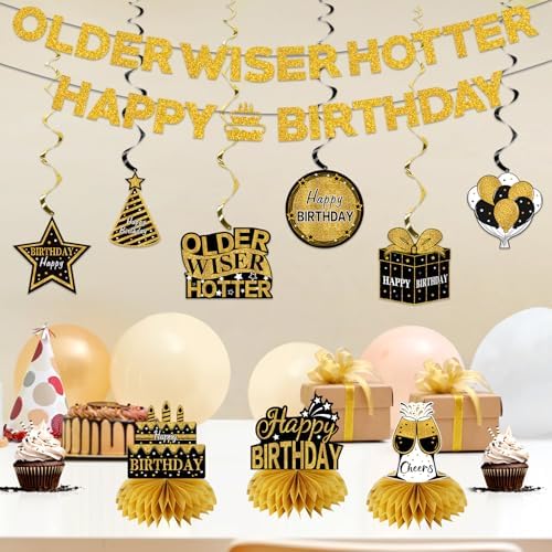 11Pcs Happy Birthday Decor Kit Black Gold