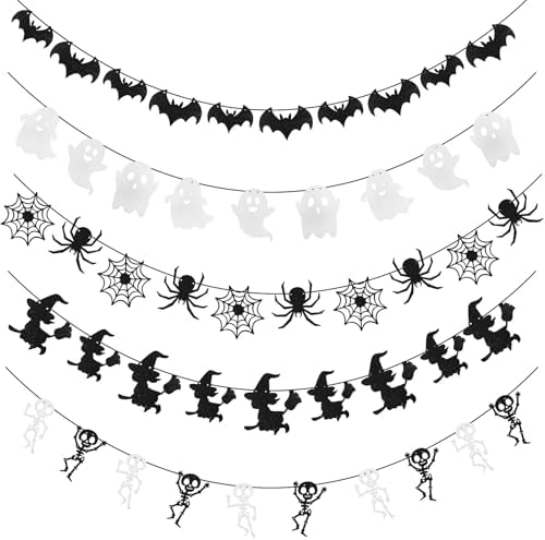 CCINEE Halloween Bat Spider Ghost Skeleton Witch Garland 5 PCS