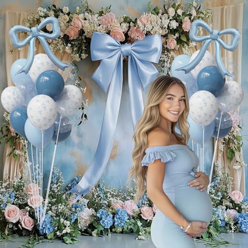 4pcs Dusty Blue Bow Foil Balloons Set