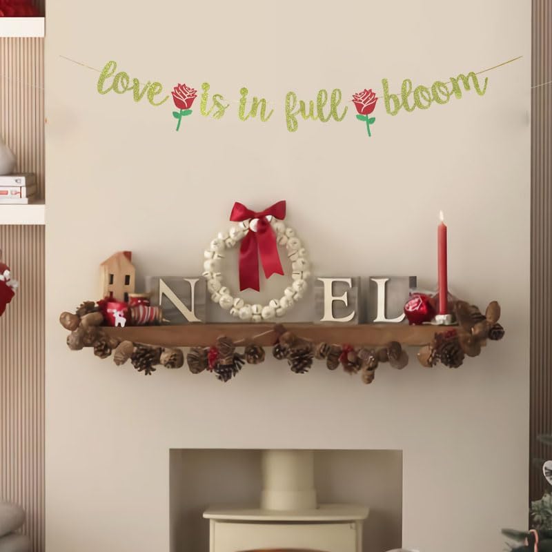 JENSENLIN Love Is In Full Bloom Gold Glitter Banner