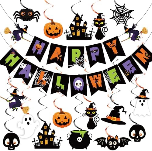Halloween Party Decorations Happy Banner and Hanging Swirls