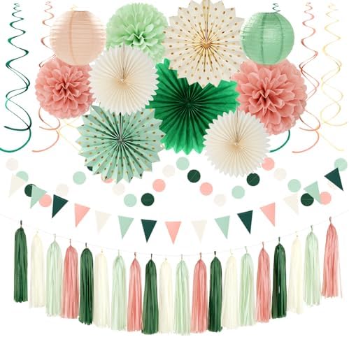 Sage Olive Green Pink Beige Boho Decorations 33pcs