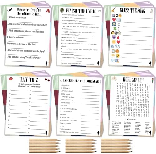 Taylor Birthday Party Favor Set with 15 Games and Pencils