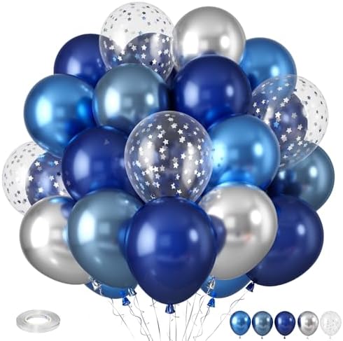 12 Inch Blue Silver Balloons Set for Birthday Decorations