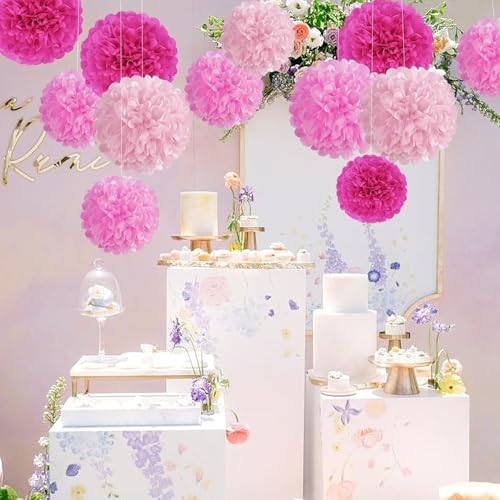 Hot Pink Tissue Paper Pom Poms Party Decorations