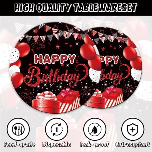 142Pcs Red Black Birthday Party Tableware Set for 20 Guests