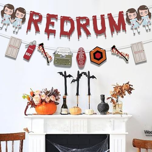 HOMEZZO Halloween Horror Banner Redrum Party Sign