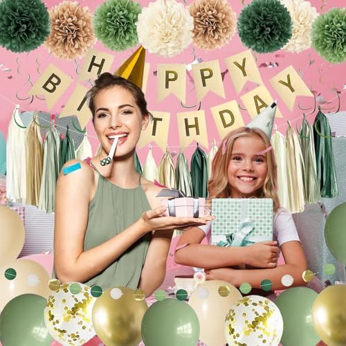 Green Birthday Party Decor Set for Women Girls