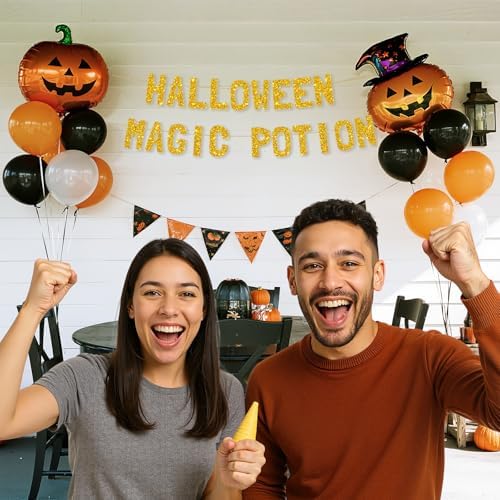 Meowoo Halloween Magic Potion Banner Glittery Gold Letters 77 Inch Reusable