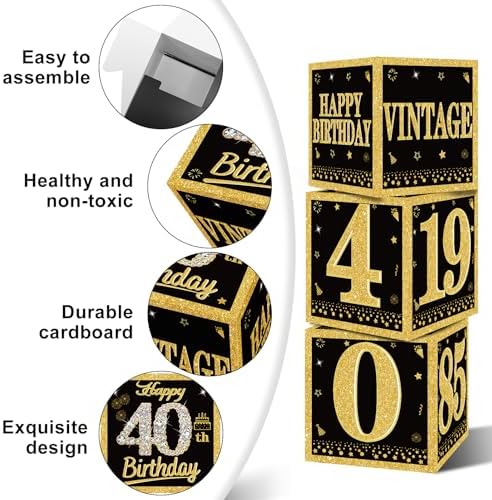 3pcs Happy 40th Birthday Decor Boxes
